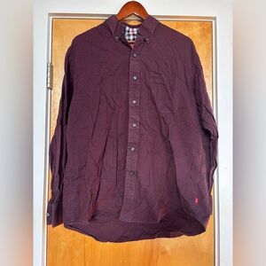 Izod Shirt Men’s Large Burgundy Red Purple Button Down Flannel Collar Polo